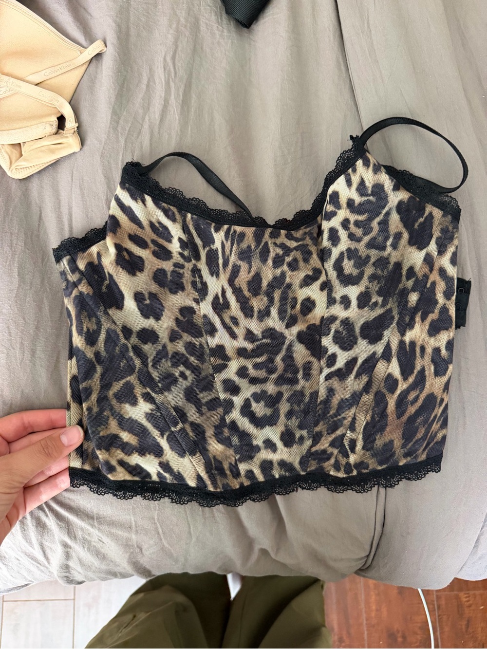 AND Leopard-Print Lace-Trim Bustier Cami in Brown and Black